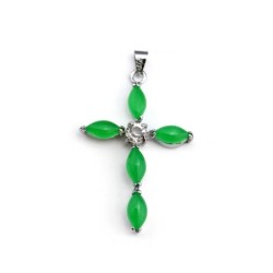 CollarCollar de plata - colgante de cruz de jade verde esmeralda - plata de ley 925