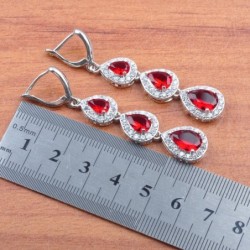 Conjuntos de joyasConjunto de joyería exclusivo - collar - pendientes - anillo - circonita roja - plata de ley 925