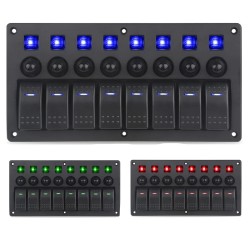 InterruptoresPanel de interruptores estanco con LED y fusibles - 8 canales - para coche - barco - camper