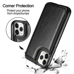 ProteccionTarjetero retro - funda para teléfono - funda con tapa de cuero - mini billetera - para iPhone - negro