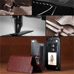 Retro card holder - phone cover case - leather flip cover - mini wallet - for iPhone - blackProtection