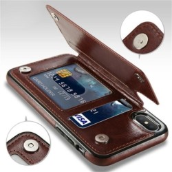 ProteccionTarjetero retro - funda para teléfono - funda con tapa de cuero - mini billetera - para iPhone - marrón