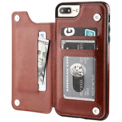 ProteccionTarjetero retro - funda para teléfono - funda con tapa de cuero - mini billetera - para iPhone - marrón