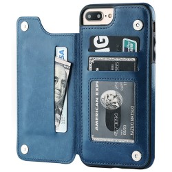 ProteccionTarjetero retro - funda para teléfono - funda con tapa de cuero - mini billetera - para iPhone - azul