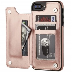 ProteccionPortatarjetas retro - funda para teléfono - funda con tapa de cuero - mini billetera - para iPhone - oro rosa