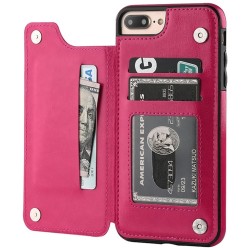 ProteccionTarjetero retro - funda para teléfono - funda con tapa de cuero - mini billetera - para iPhone - magenta