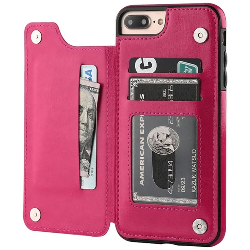 ProteccionTarjetero retro - funda para teléfono - funda con tapa de cuero - mini billetera - para iPhone - magenta ProteccionTarjetero retro - funda para teléfono - funda con tapa de cuero - mini billetera - para iPhone - magenta