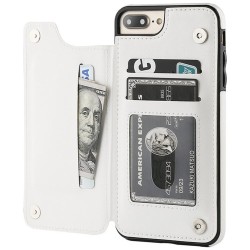 ProteccionTarjetero retro - funda para teléfono - funda con tapa de cuero - mini billetera - para iPhone - blanco