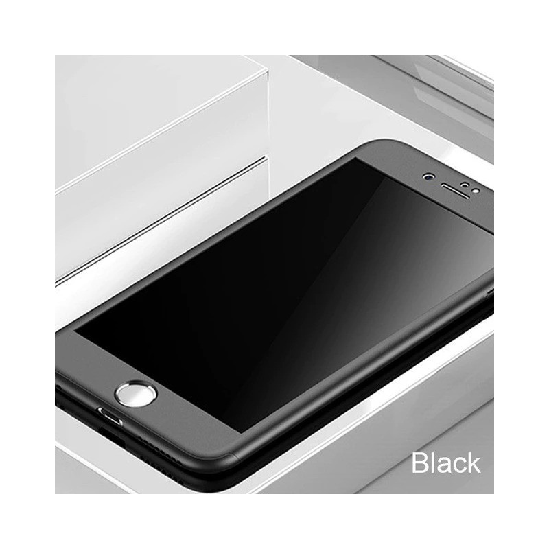 Luxury 360 full cover - with tempered glass screen protector - for iPhone - blackProtection