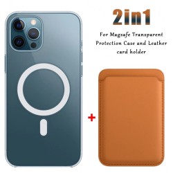 ProteccionCarga inalámbrica Magsafe - estuche magnético transparente - tarjetero de cuero magnético - para iPhone - amarillo