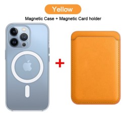 ProteccionCarga inalámbrica Magsafe - estuche magnético transparente - tarjetero de cuero magnético - para iPhone - amarillo