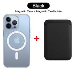 ProteccionCarga inalámbrica Magsafe - estuche magnético transparente - tarjetero de cuero magnético - para iPhone - negro