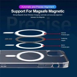 Magsafe wireless charging - transparent magnetic case - magnetic leather card holder - for iPhone - brownProtection