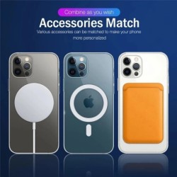 Magsafe wireless charging - transparent magnetic case - magnetic leather card holder - for iPhone - brownProtection