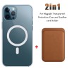 Magsafe wireless charging - transparent magnetic case - magnetic leather card holder - for iPhone - brownProtection