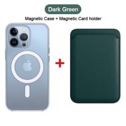 ProteccionCarga inalámbrica Magsafe - estuche magnético transparente - tarjetero de cuero magnético - para iPhone - verde oscuro