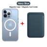 Magsafe wireless charging - transparent magnetic case - magnetic leather card holder - for iPhone - dark blueProtection