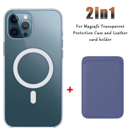 ProteccionCarga inalámbrica Magsafe - estuche magnético transparente - tarjetero de cuero magnético - para iPhone - violeta