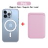 ProteccionCarga inalámbrica Magsafe - estuche magnético transparente - tarjetero de cuero magnético - para iPhone - rosa