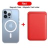 ProteccionCarga inalámbrica Magsafe - estuche magnético transparente - tarjetero de cuero magnético - para iPhone - rojo