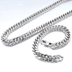 Fashionable men's jewellery set - necklace - bracelet - thick link - stainless steelBracelets