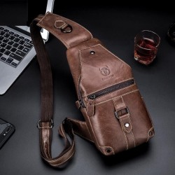 BolsosBolso de hombro de cuero genuino para hombre - bolso de pecho - mochila pequeña