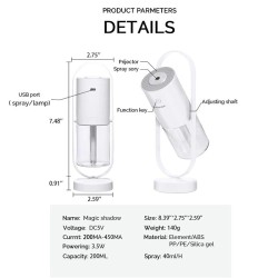 HumidificadoresHumidificador de aire ultrasónico - spray de niebla de rotación de 360 grados - con LED - 200 ml