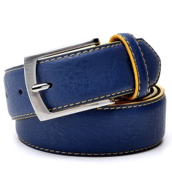 CinturónCinturón de diseñador para hombre - cuero genuino - hebilla de metal - azul