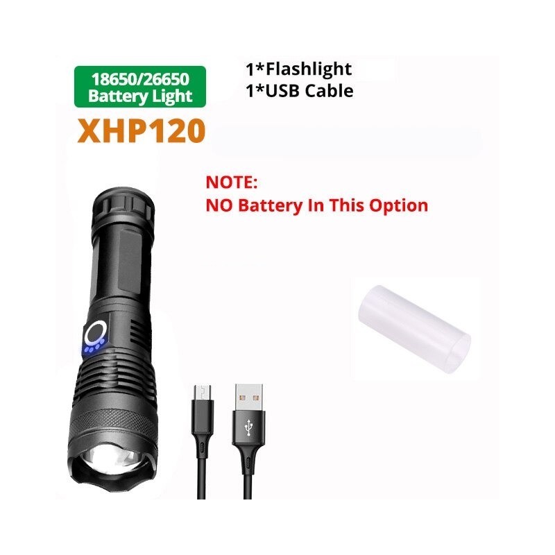 LinternasXHP220 / XHP120 - potente linterna LED - linterna táctica / militar - USB - resistente al agua - con zoom - 5000000 LM