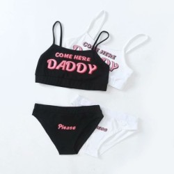 LenceríaConjunto de lencería sexy - top corto - bragas - letras COME HERE DADDY PLEASE