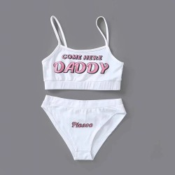 LenceríaConjunto de lencería sexy - top corto - bragas - letras COME HERE DADDY PLEASE