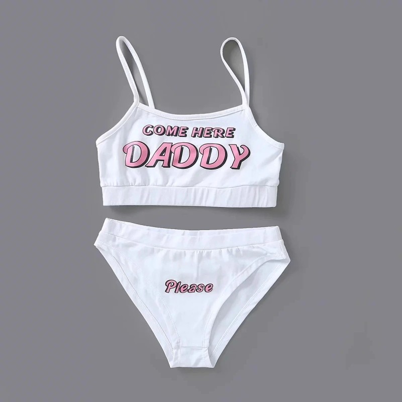 LenceríaConjunto de lencería sexy - top corto - bragas - letras COME HERE DADDY PLEASE