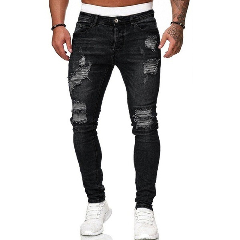 PantalonesElástico rasgado - Biker Jeans - Slim Fit Denim