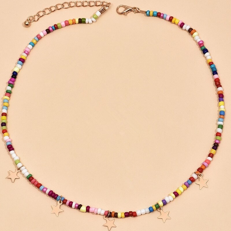 Colorful bead short necklace - with starsNecklaces