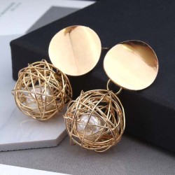 Golden earrings - hollowed ball with a pearlEarrings