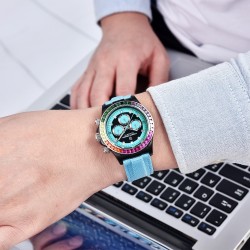 PAGANI DESIGN - mechanical / automatic watch - rainbow bezel - waterproof - leather / nylon strapWatches