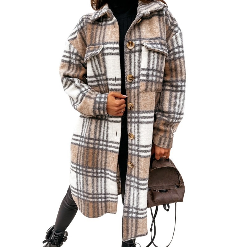 ChaquetasAbrigo a cuadros de moda - con botones / cuello vuelto