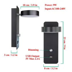 LED wall lamp - dimmable - rotatable head - USB charging - 9WWall lights