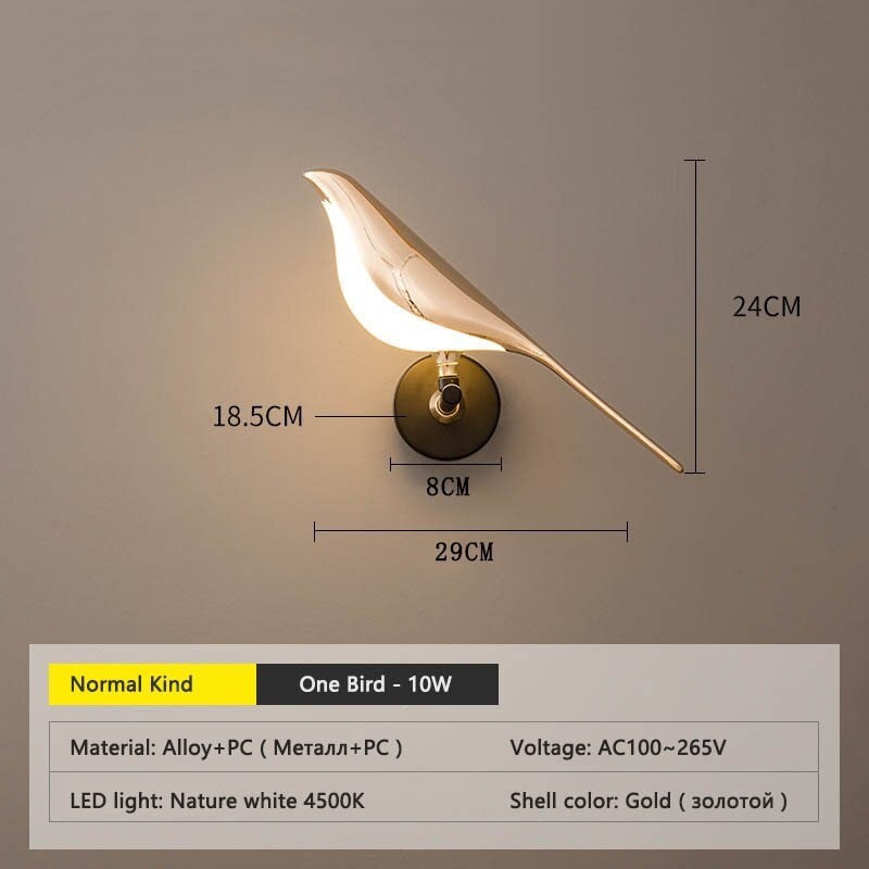 ApliquesLámpara de pared LED creativa - pájaro chapado en oro - atenuación táctil - control remoto