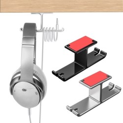 AuricularesSoporte doble para auriculares - gancho de aluminio - debajo del escritorio / montado en la pared
