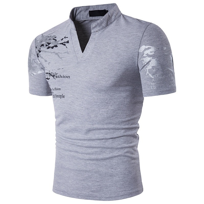 CamisetasCamiseta de manga corta de moda - cuello abierto de pie - mangas impresas