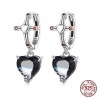 AretesPendientes redondos de plata - cruz - corazón colgante de cristal negro - plata de ley 925