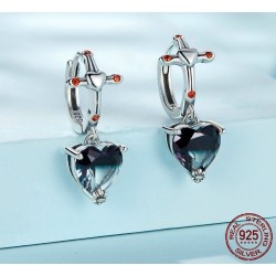 AretesPendientes redondos de plata - cruz - corazón colgante de cristal negro - plata de ley 925
