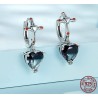 AretesPendientes redondos de plata - cruz - corazón colgante de cristal negro - plata de ley 925