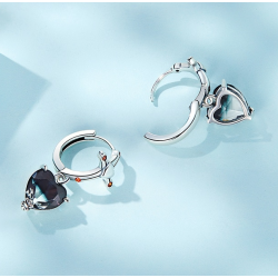 AretesPendientes redondos de plata - cruz - corazón colgante de cristal negro - plata de ley 925