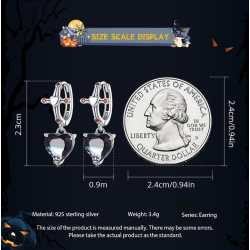 AretesPendientes redondos de plata - cruz - corazón colgante de cristal negro - plata de ley 925