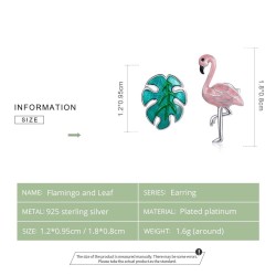 925 sterling silver earrings - pink flamingo / green leafEarrings