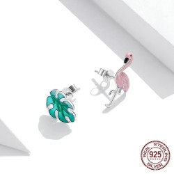 925 sterling silver earrings - pink flamingo / green leafEarrings