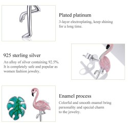 925 sterling silver earrings - pink flamingo / green leafEarrings