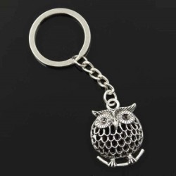 Vintage silver keychain - branch standing owlKeyrings